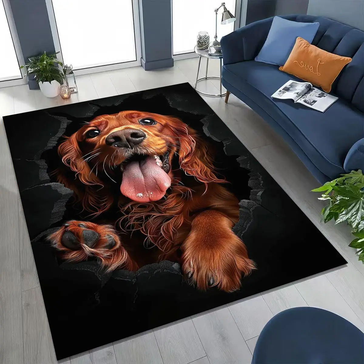 3D Illusion Breaking Wall Dog Puppy Cute Rug for Bedroom Living Room Sofa Home Doormat Decor,Large Kids Play Non-slip Floor Mat