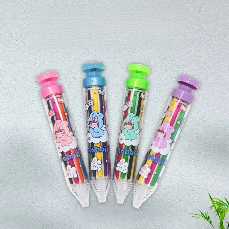 New Cute Design 8-in-1 Rotating Crayons, 8-Color Non-Staining Crayons, Rotating Multi-Color Push-Button Crayons, Watercolor Pens, Art Oil Pastels, Party Gifts, Easy to Carry and Store