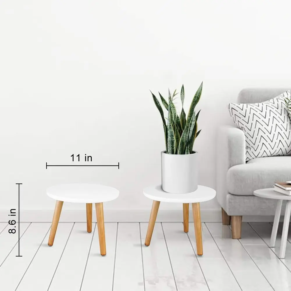 Contemporary Wooden Small Round Side Table for Indoor Plants, 8.9 Tall Holder for Lower Pots