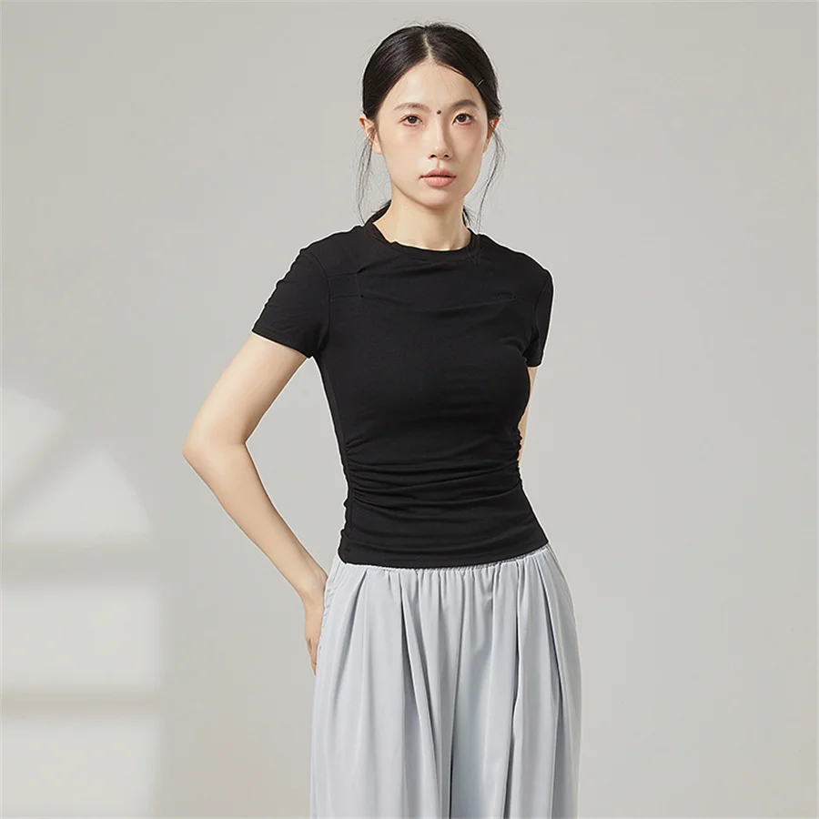 Classical Dance T-Shirt For Women Soft Breathable Short Sleeve Modern Dance Tights Top Ballet Training Costume Girls Yoga Top