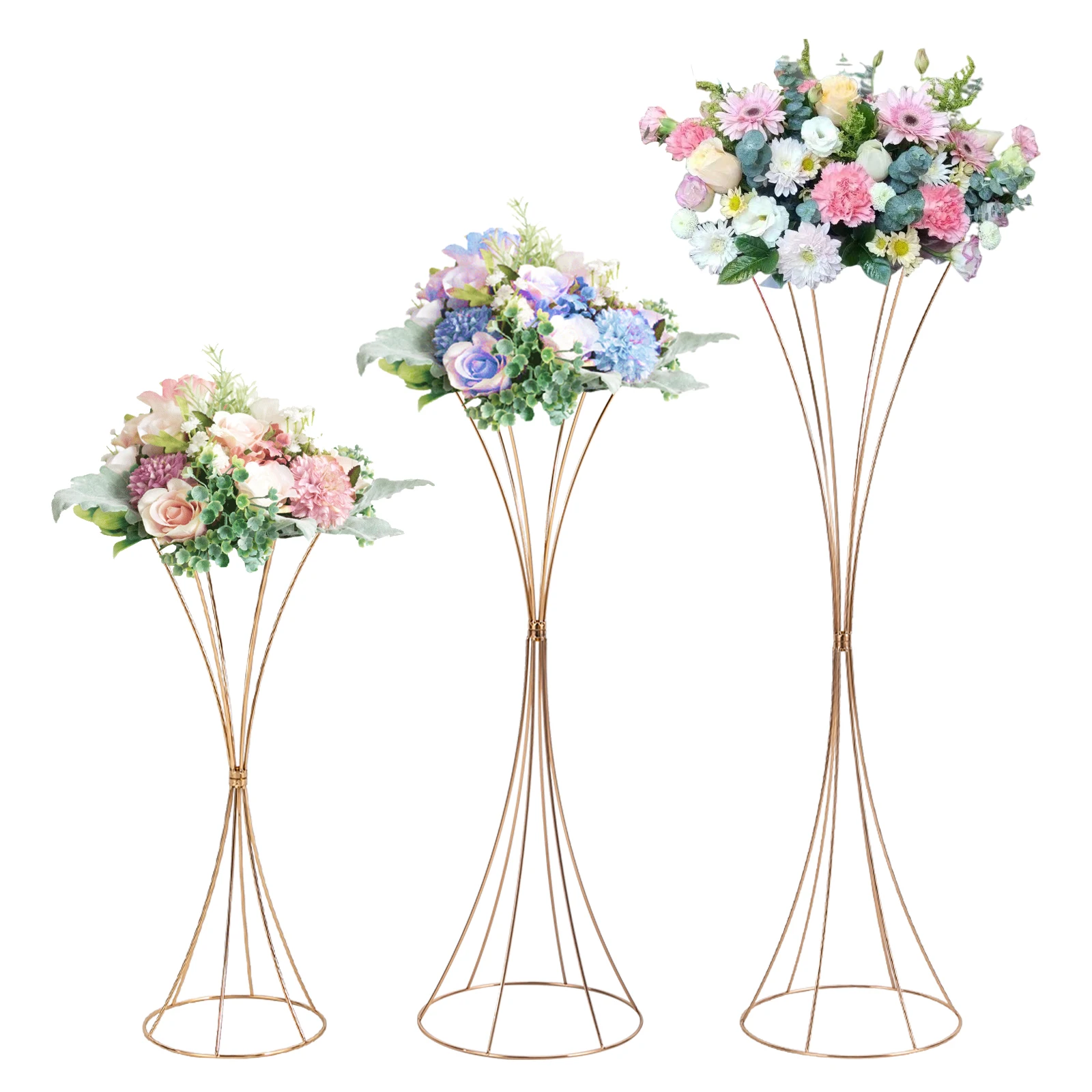 3Pcs/Pack Gold Wedding Table Centerpiece Tall Floral Centerpieces for Tables Metal Vases Centros de Mesa para Bodas