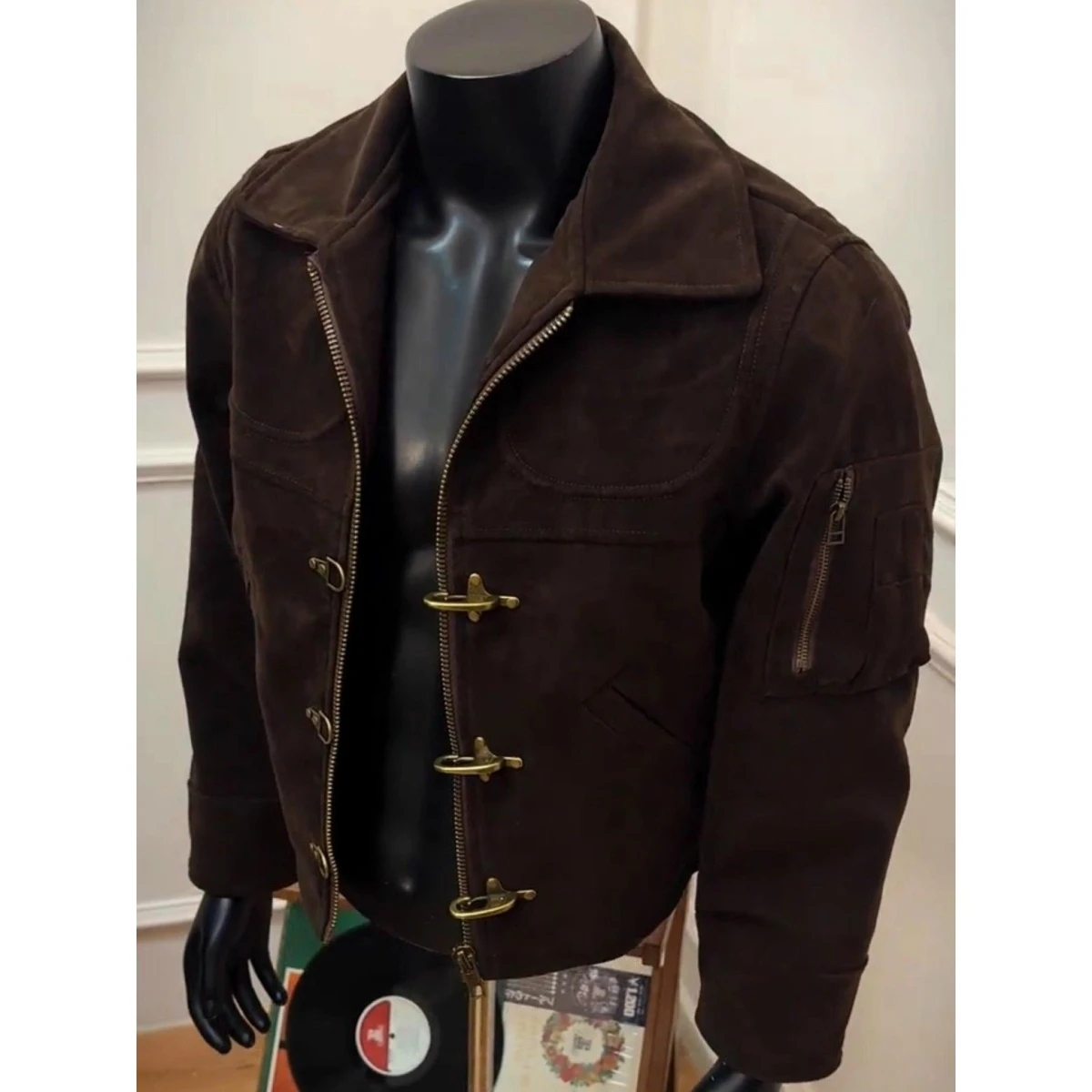 

Retro American Deconstructed Aircrt Bule ort Jaet Men's High Design Sensation Suede Trend Outerwear Youth ular