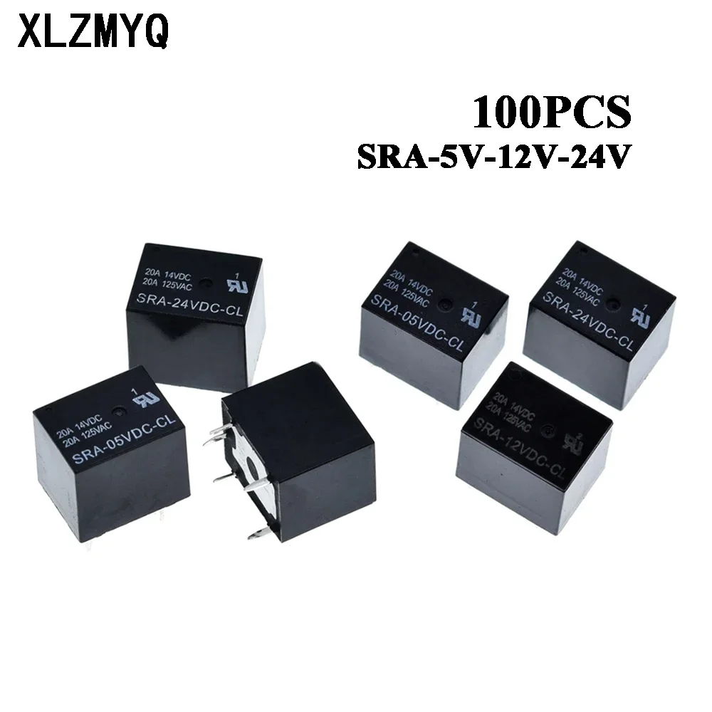 100pcs 5V 12V 24V 20A DC Power Relay SRA-05VDC-CL SRA-12VDC-CL SRA-24VDC-CL 5Pin PCB Automobile Relays