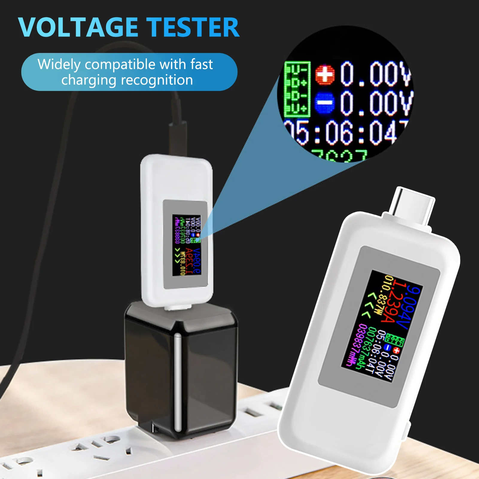 Small Current Voltage Tester With Type-C Plug Working Time Testing Ammeter Voltmeter For Laptops Phone Charging Tester