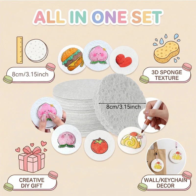 6/12Pcs Creative 3D Water-Absorbing Expanding Sponge Discs, DIY Craft Set, Children's Hand-Painted Graffiti Materials, Homemade Keychain Pendant Educational Toy Gift