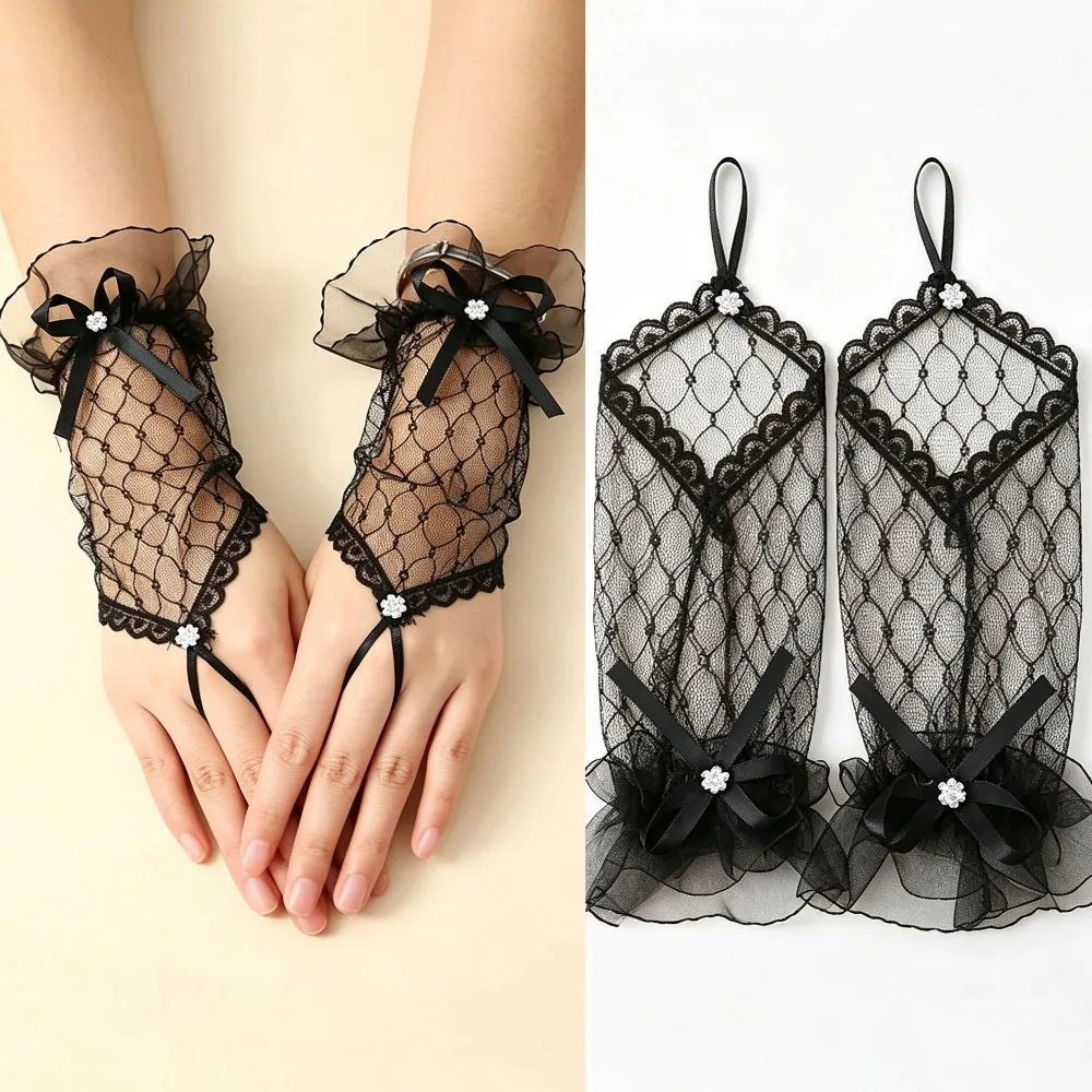 Women Summer Lace Full Finger Gloves Ruffle Decor UV Protection Driving Mittens Female Fashion Anti-UV Hand Gloves