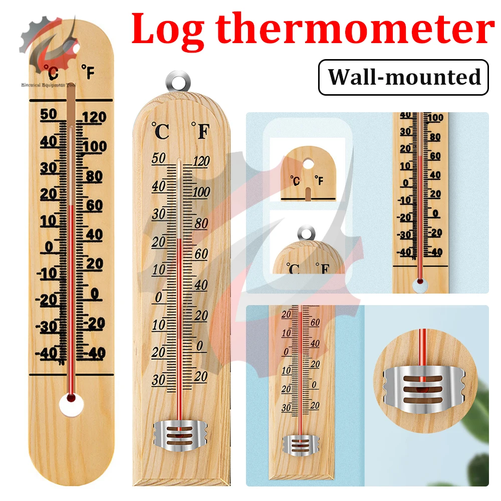 Wood Wall Hang Thermometer Indoor Outdoor Temperature Tester Meter For Greenhouse Warehouse Refrigerator Garage Garden Breeding