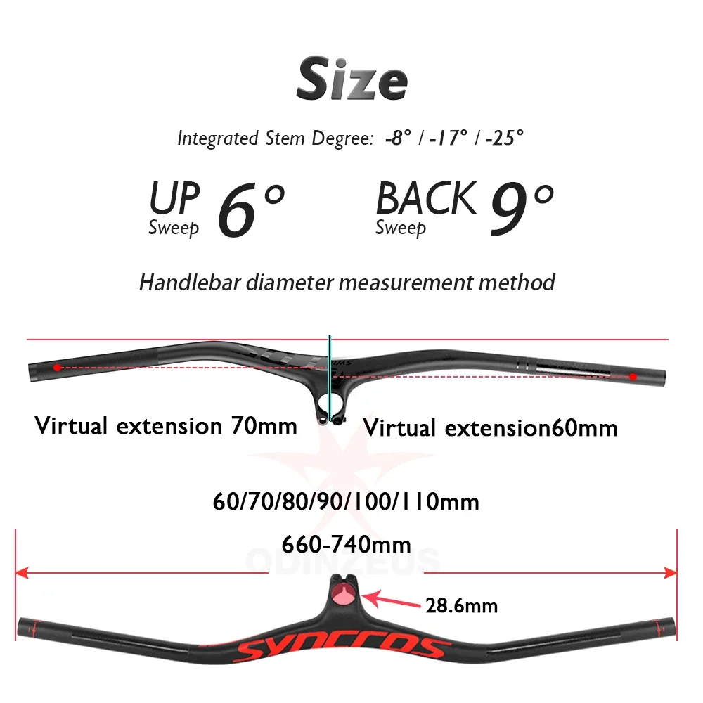 syncros Carbon Fiber MTB Bicycle Integrated Handlebar FRASER IC SL With Stem Angle -8/-17/-25 Degree Mountain Bike Accessories