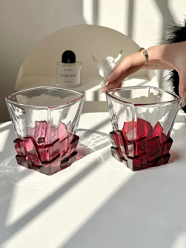 Creative Light Luxury Space Gold Ice Cube Cup Artistic Sense High-end Glass Wine Whiskey Water Juice Drink Cup
