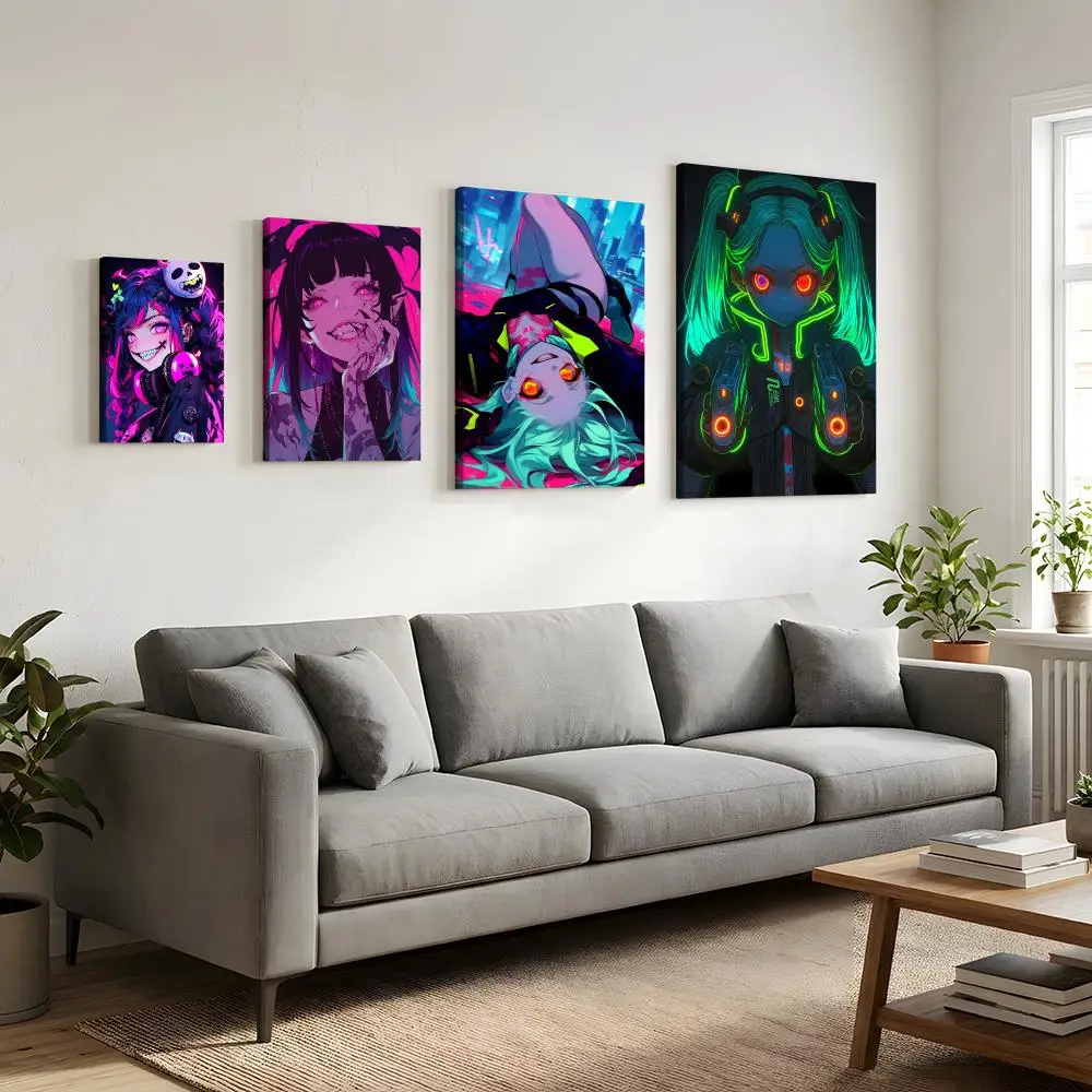 Quirky Cyberpunk Girl Framed Wall Painting HD Canvas Wall Art Print | Optional Frame | Modern Hallway Home Wall Decor