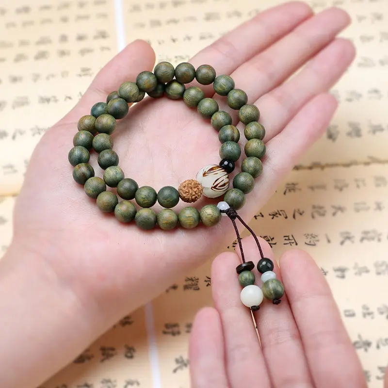 Color Changing Natural Green Sandalwood Bracelet Charms Female Mori Student Bracelet Couple Chinese Style Buddha Bead HandString