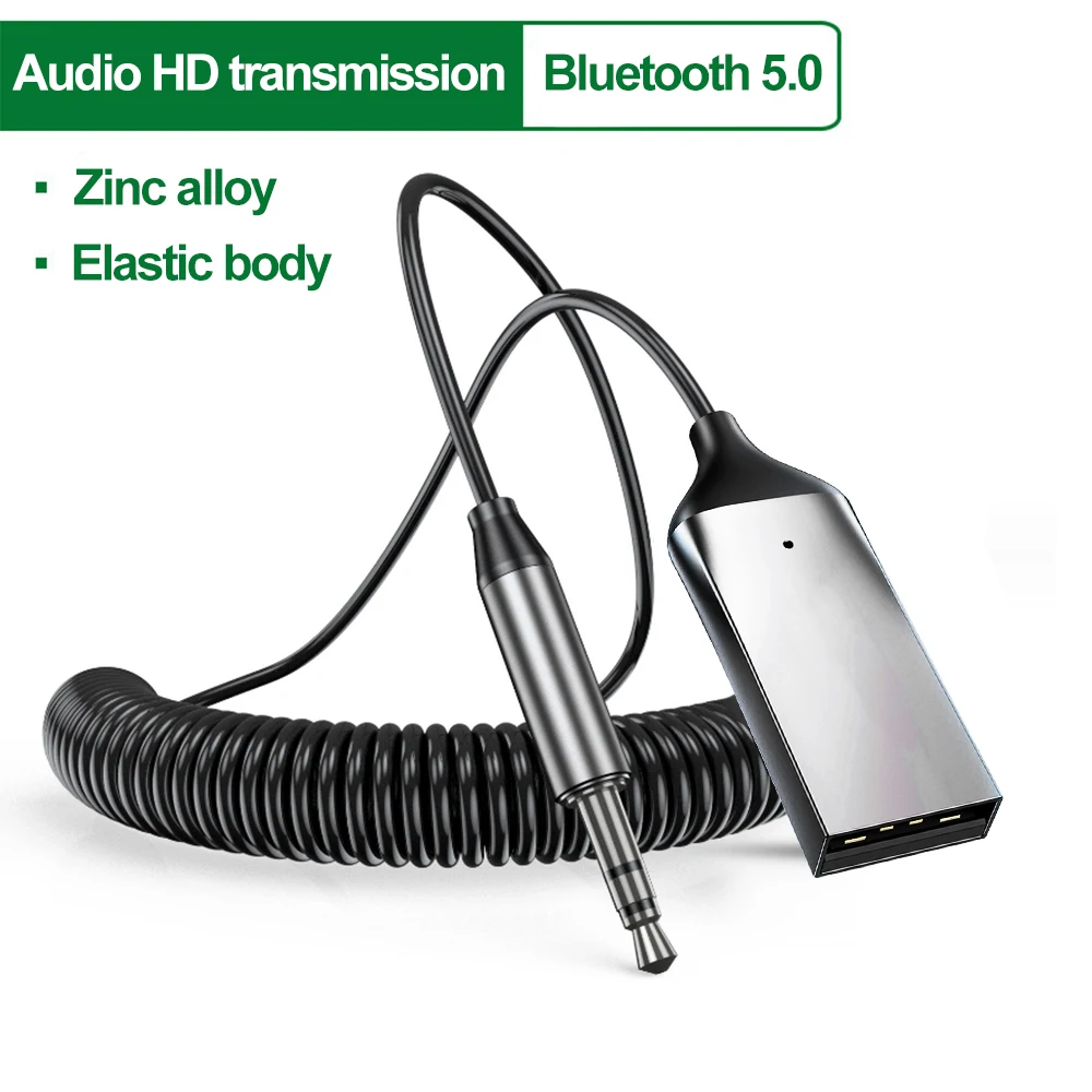 Car Bluetooth Receiver Wireless Bluetooth 5.0 Transmitter Adapter 3.5Mm Jack Audio Cable for Mp3 Music Microphone Speaker