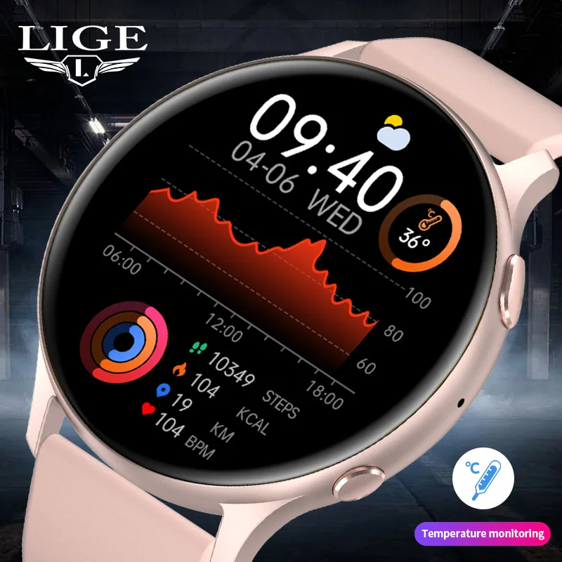 

LIGE Smart Watch Sport Fitness Heart Rate Temperature Monitoring Bluetooth Call Music Control Waterproof Women Men Smartwatch