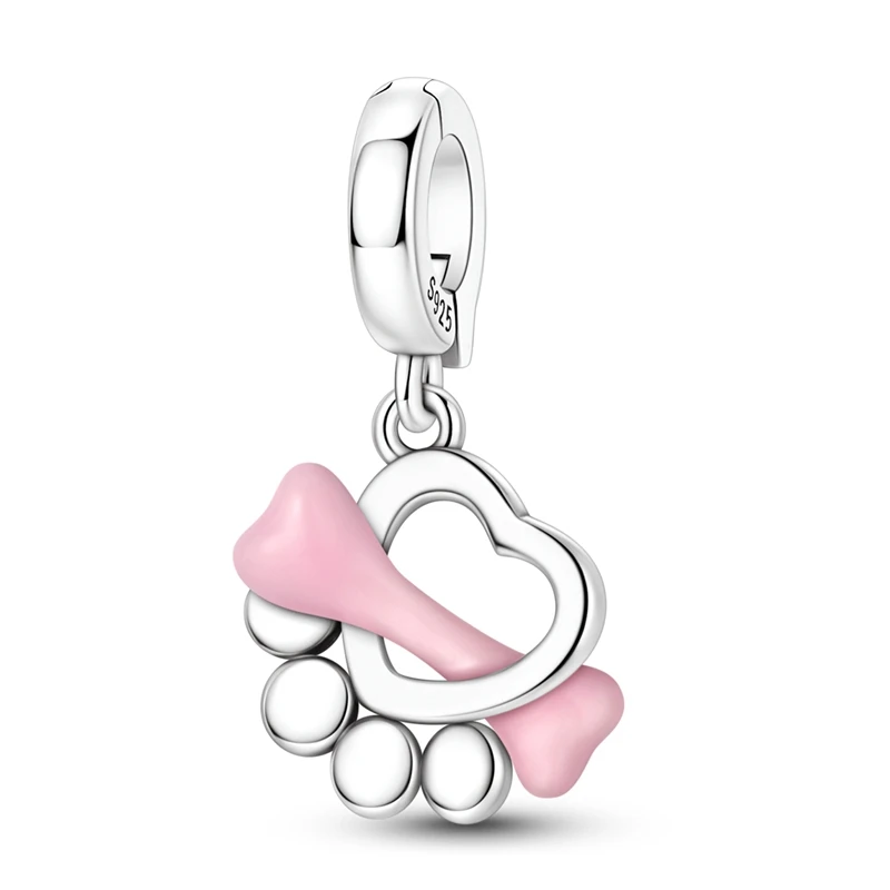 Claw Print Bone Pink Charm Fit Bracelet Making 925 Sterling Silver Pendant For Woman Fashion Jewelry
