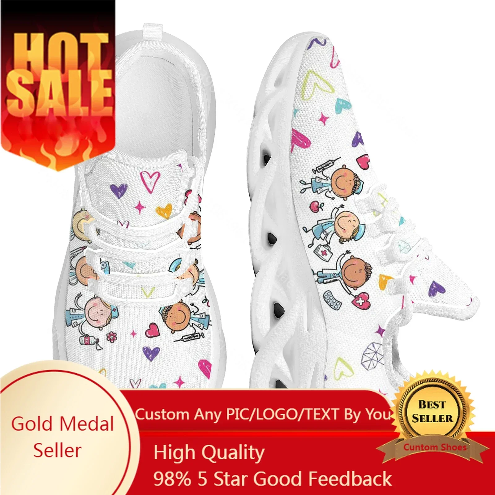 

Cartoon Doctor Nurse Shoes For Women Female Flats Shoes Running Sneakers Light Mesh Ladies Footwear Chaussure Femme