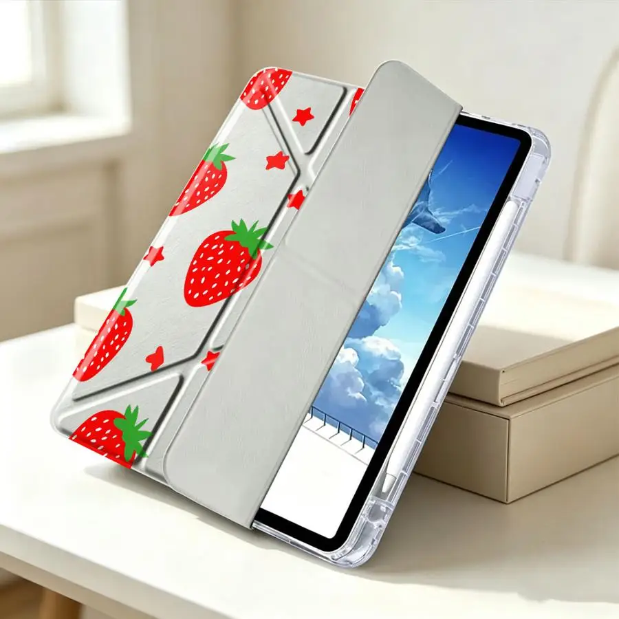 Tablet Case For Samsung Galaxy Tab S8 A8 S9 Plus A9 Plus A11 S7 FE S10 Lite With Pen Slot Cover Cartoon Strawberry Pattern