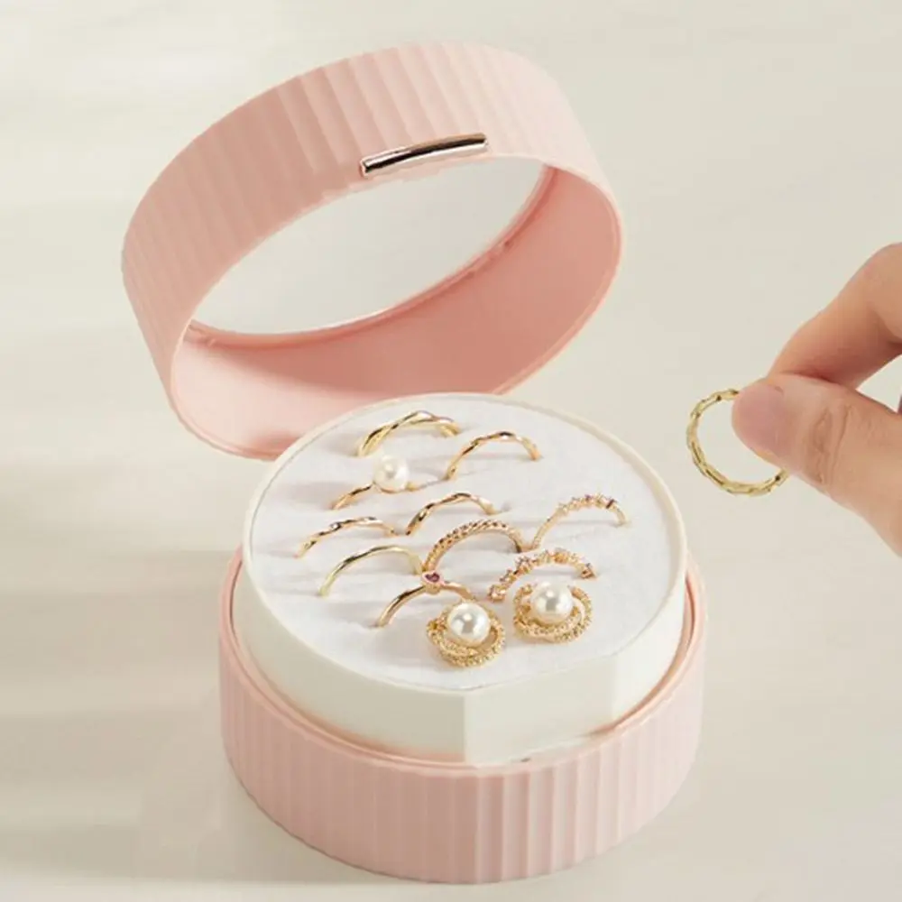 

Macaron Portable Jewelry Organizer Double Layer Round Earrings Rings Storage Box Solid Color Multifunctional Jewelry Display Box