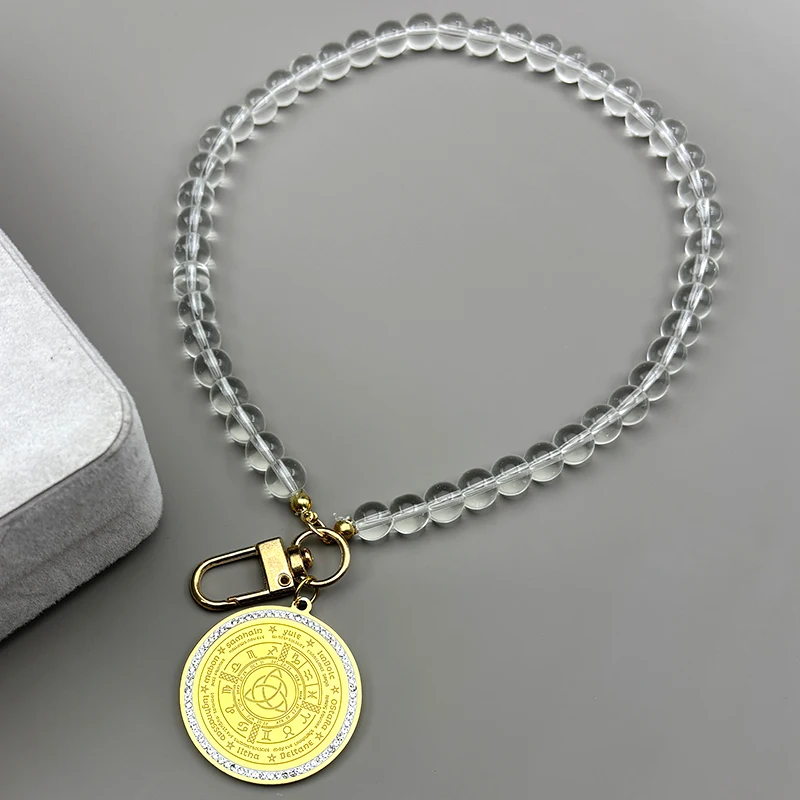 

Witch Knot Astrology 12 Constellations Stainless Steel Car Pendant Women Men Triquetra Pagan Wheel of the Year Beads Jewelry