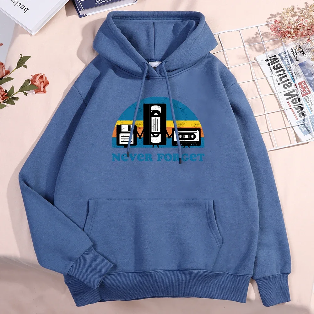 Never Forget The Old Radio Print Hoodie Men Women Creativity Fleece Streetwear Pattern O-Neck Streetwear Casual Loose Hoody Male