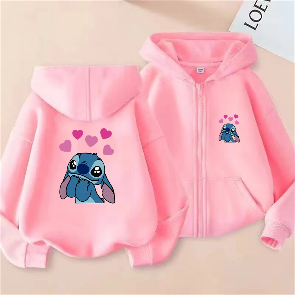 

Red Stitch Zipper Hoodies Girls Pink Sweatshirt Long Sleeve Harajuku Pullovers Stich Casual Hooded boy Autumn Winter Tops