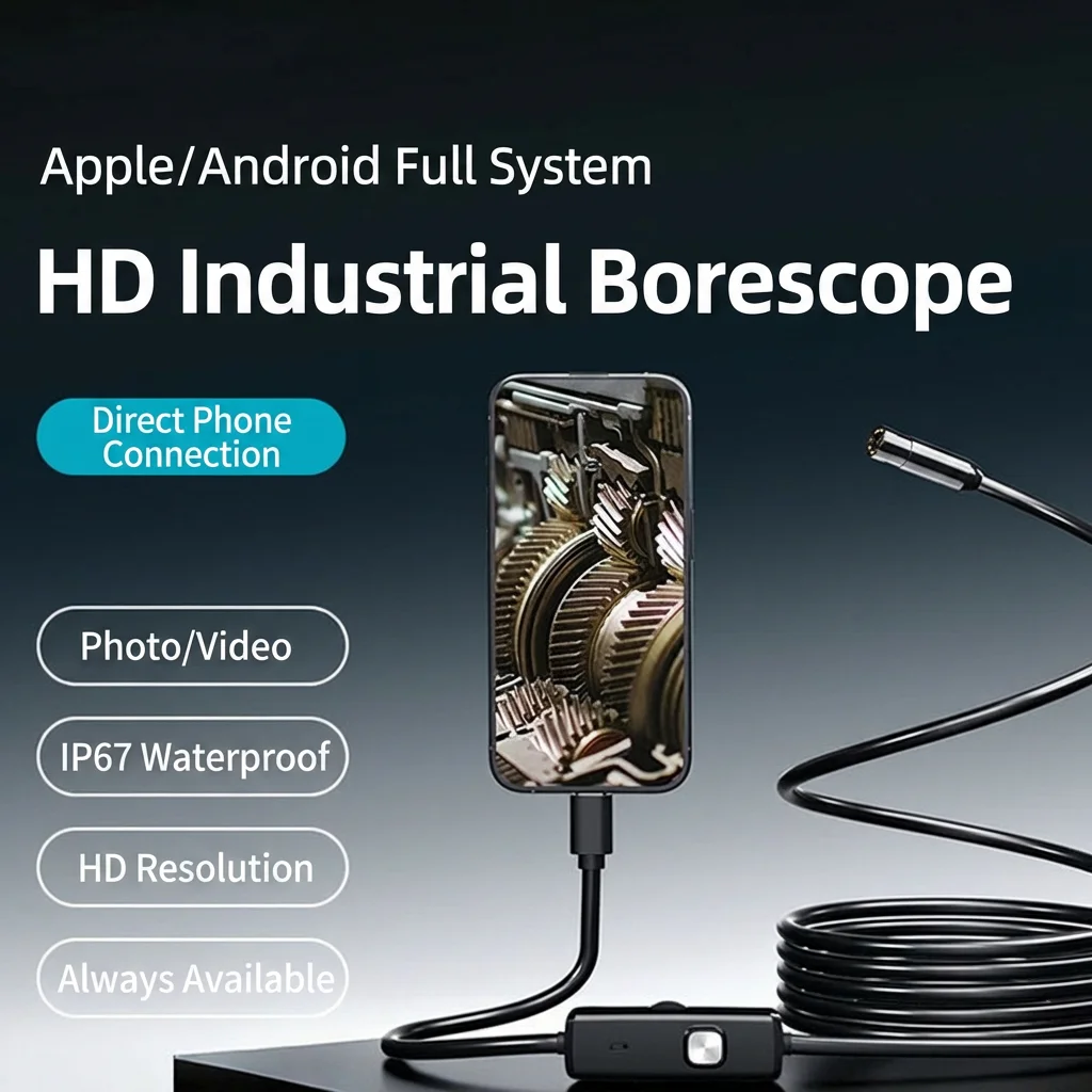 

8mm HD Sewer Industrial Endoscope Waterproof Piping Endoscopy Type C Mini Camera 3 in 1 Automotive Borescope for Android iOS