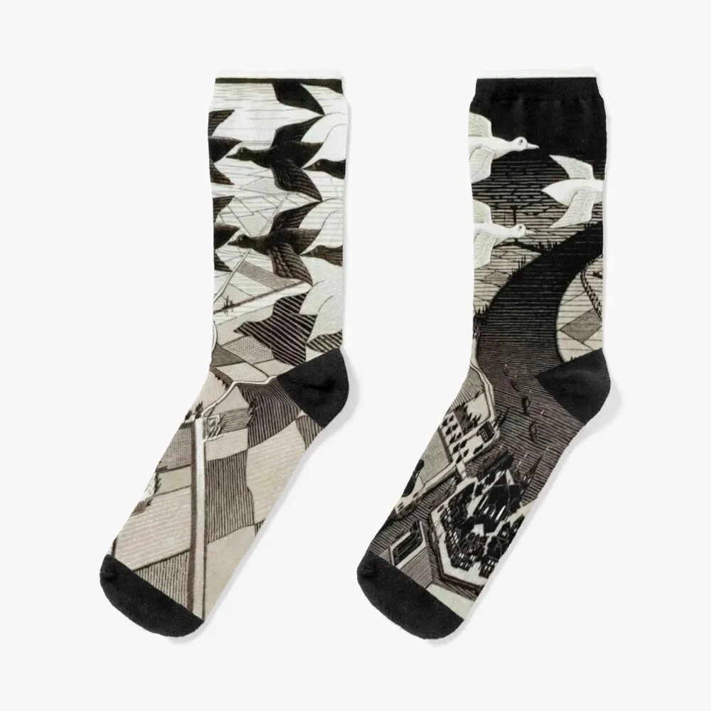 

Day and Night by Maurits Cornelis Escher Socks christmas gift sports and leisure retro Men's Socks Women's