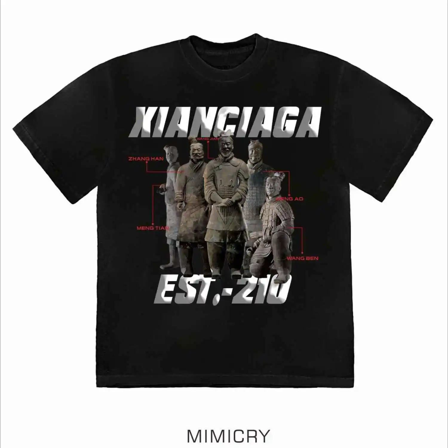 

Xi'an Family Terracotta Warriors Kanye Summer American High Street из чистого хлопка, свободные мужские и женские повседневные с круглым вырезом