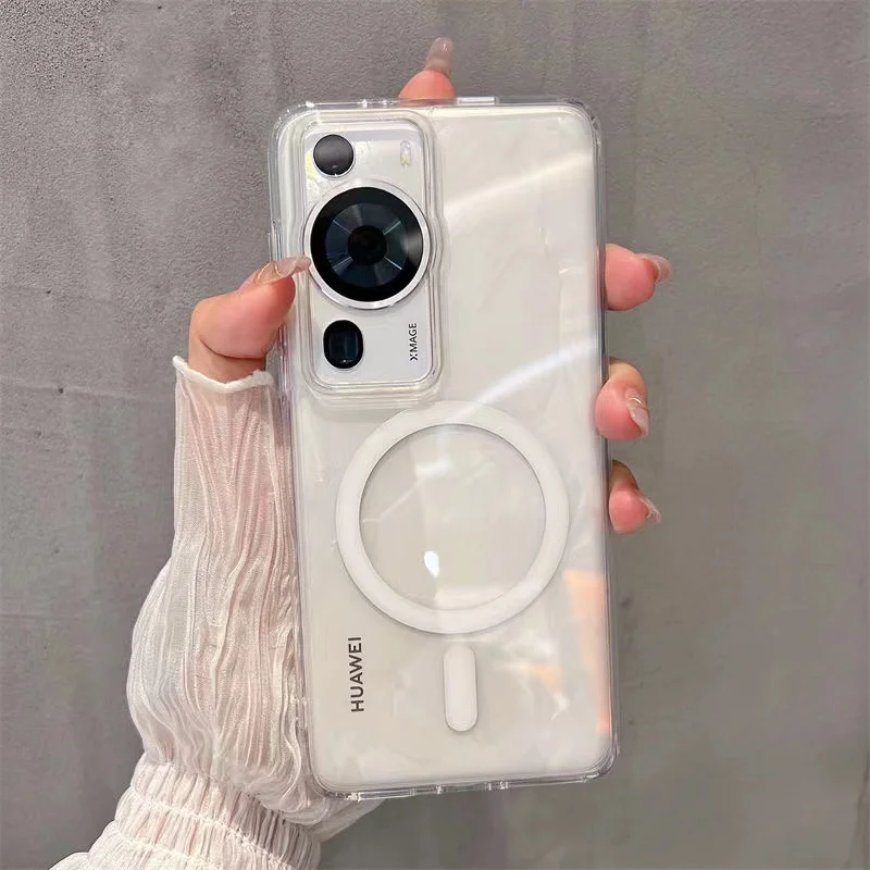 Case For Huawei P60 Magnetic Wireless Charging Soft Bumper Shockproof Hard Clear Cover For Huawei P60Pro P60 Pro Couqe Funda
