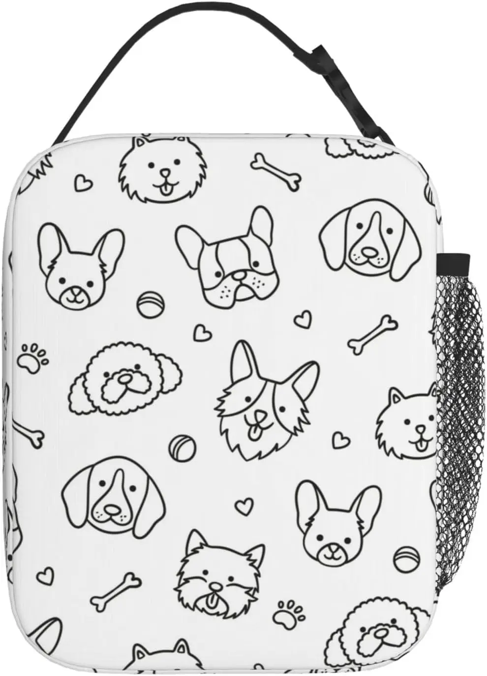 Different Dog Head White Pattern Reusable Lunch Bag Lunchbox Insulated Cooler Tote Bag For Women Men Work Office Beach Picnic