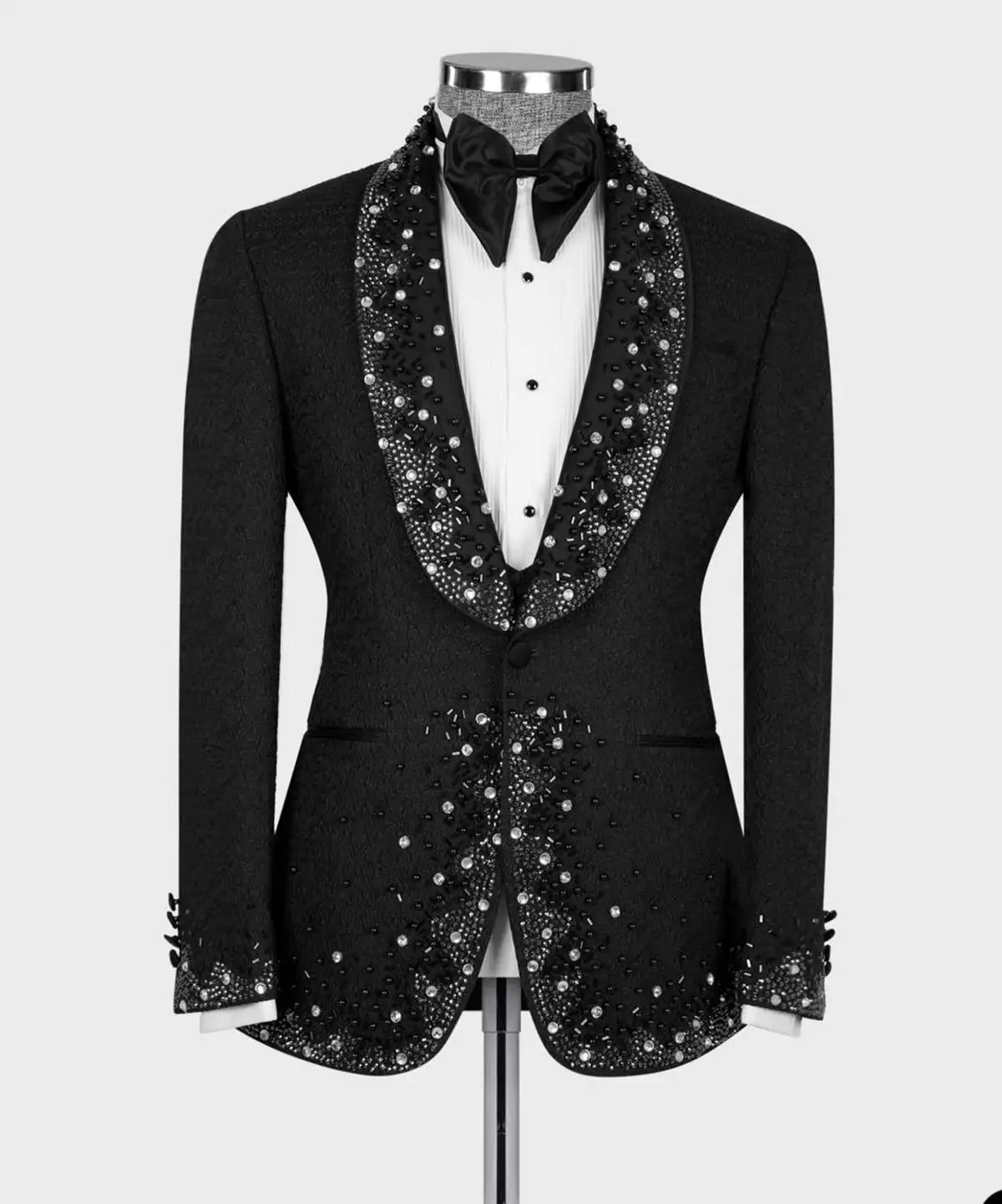 Modern Wedding Men's Suits Tailored Beads 2-Piece Jacquard Blazer Pants Customized Plus Size Tuxedo Trajes Para Hombre Groom