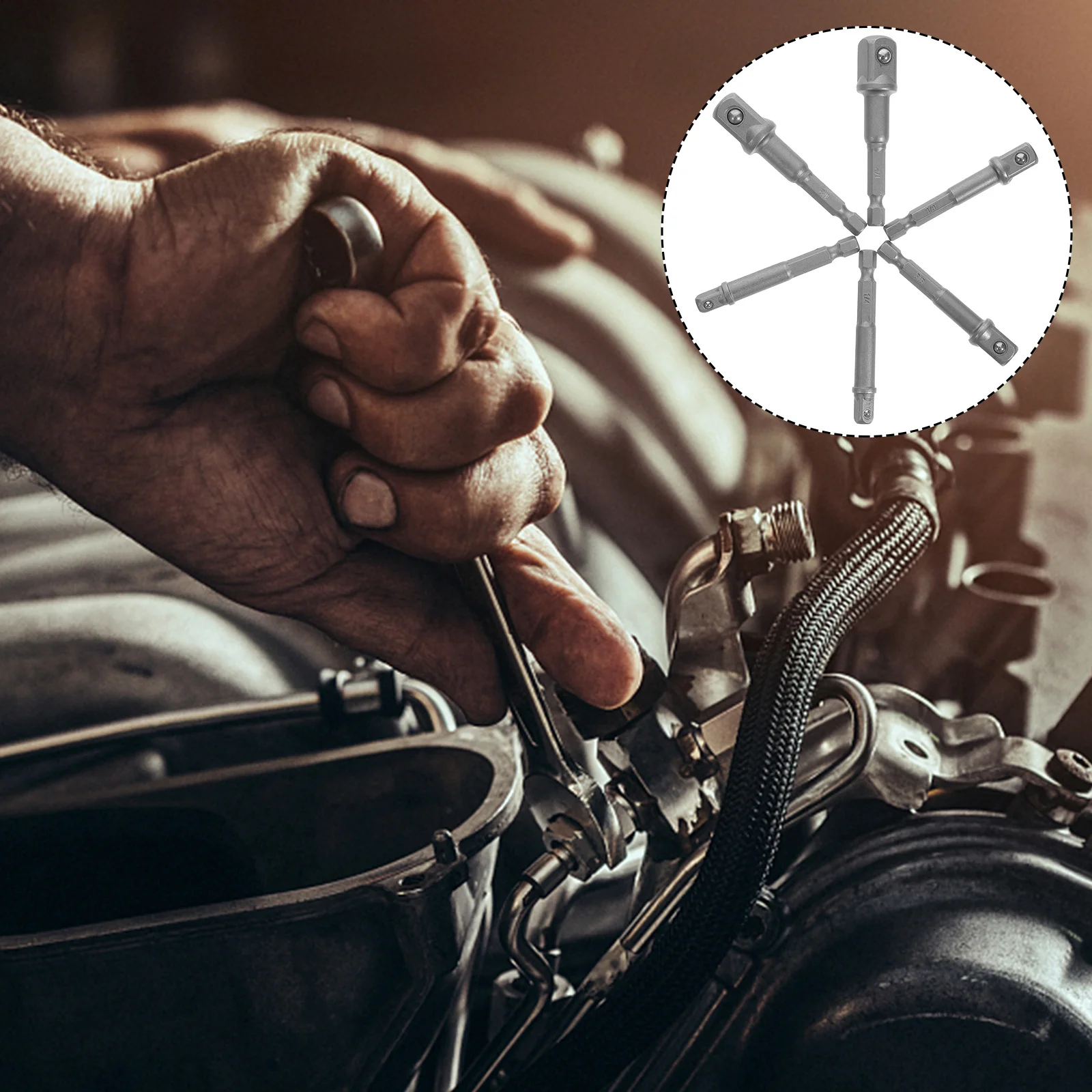 

6Pcs Socket Adapter Set Steel Durable Drill Socket Adapter Conversion Extension Rod for Impact Driver Power Tool