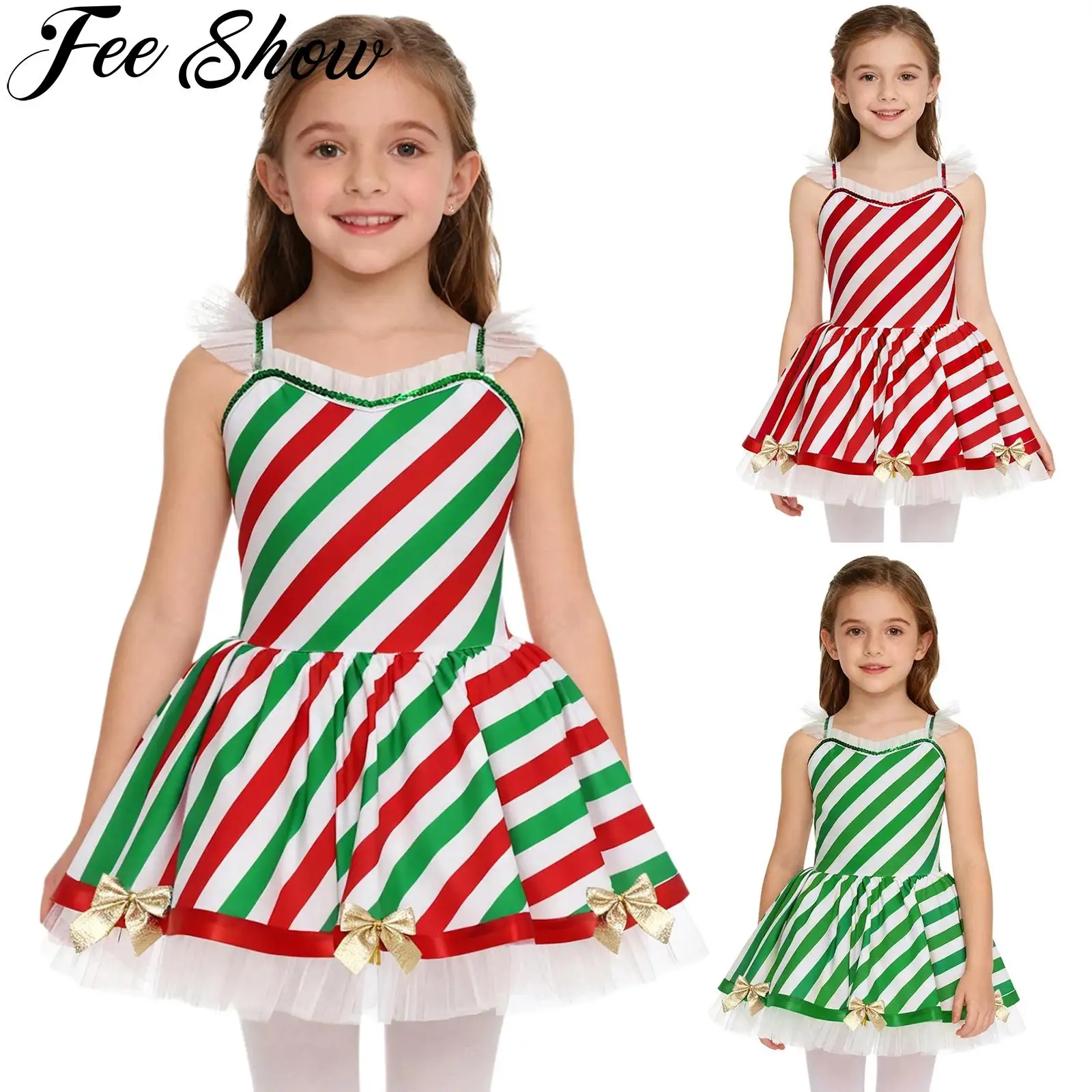 الفتيات عيد الميلاد قصب الحلوى مخطط الباليه الرقص توتو فستان تكدرت شبكة الشكل التزلج يوتار الاطفال كرنفال عيد الميلاد زي حفلة