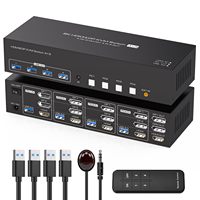 8K@60Hz 2 Displayport + HDMI KVM Switch 4 Computers 3 Monitors 4K@144Hz for 4 PC Sharing Triple Monitor and 4 USB 3.0 Devices