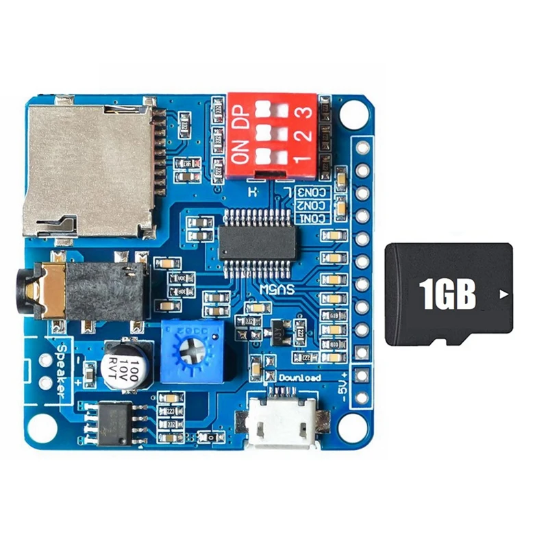 Sprachwiedergabemodul MP3-Player-Modul + Speicherkarte UART I/O Trigger Klasse D Verstärkerplatine 5W DY-SV5W