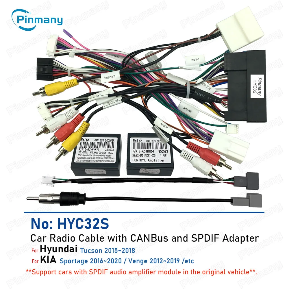 Car Stereo Wiring Harness Connector Android Head Unit CAN Bus Adapter SPDIF Amplifier for Hyundai Tucson KIA Sportage Venge