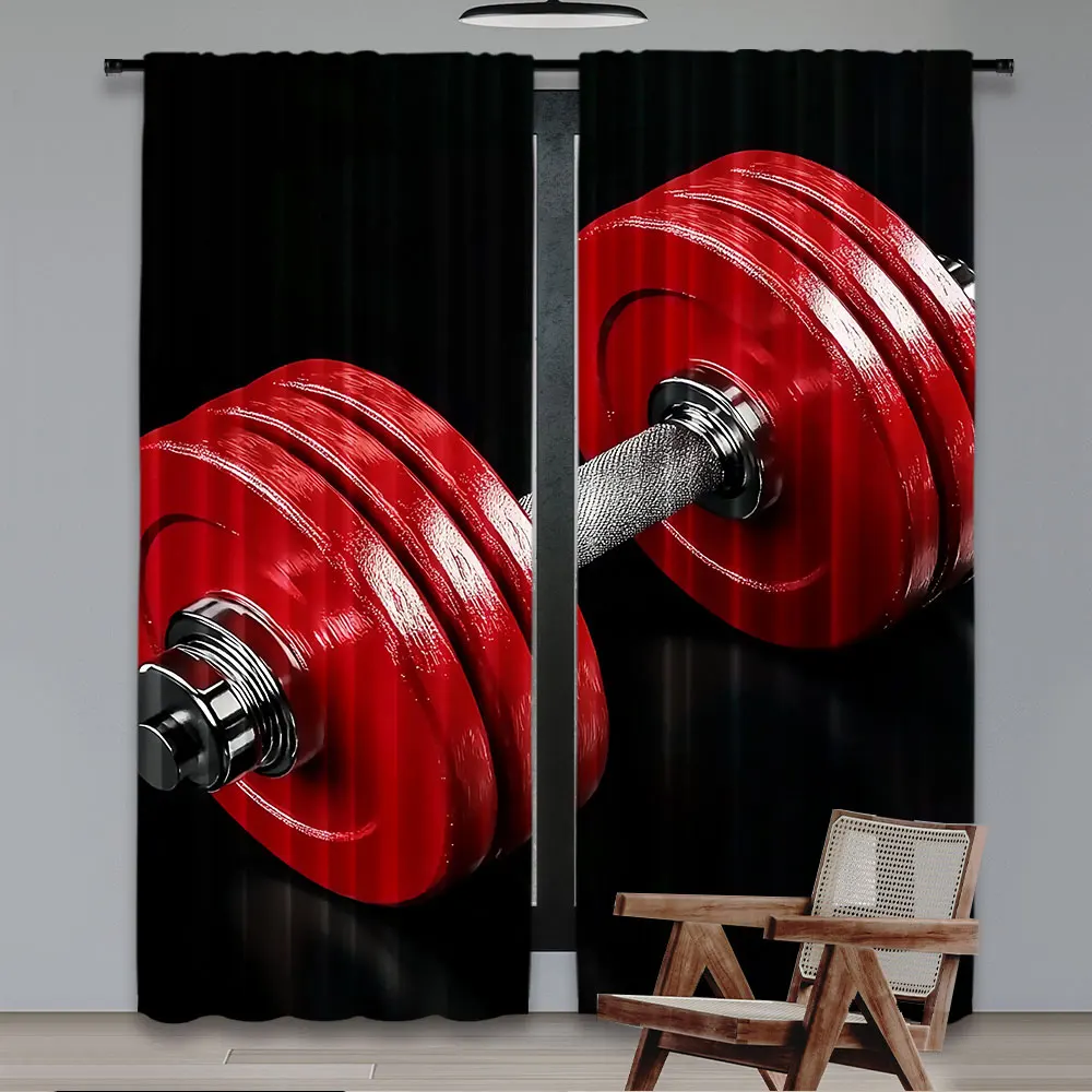 2Pcs Red Dumbbells Curtain Fitness Equipment Sports Gym Room Exercise Tool Barbell Sport For Bedroom Living Room Dining Room And