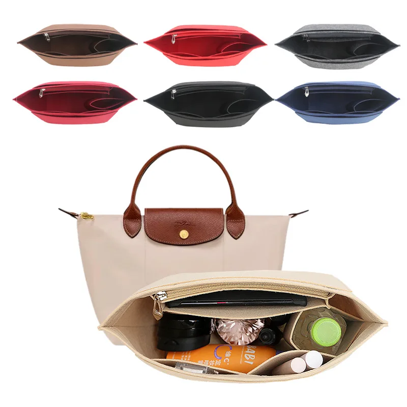 1Pc Felt Insert Bag Fits For Longchamp Handbag Liner Bag Felt Cloth Makeup Bag Support Travel Portable Insert Purse Organizer