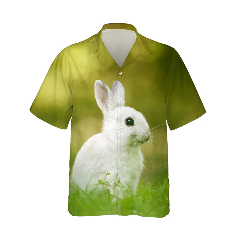 Funny Summer 3D Print Shirts For Men Clothes Casual Hawaiian Kawaii Rabbit Beach Shirt Party Gifts Blouses Button Tops Clothing