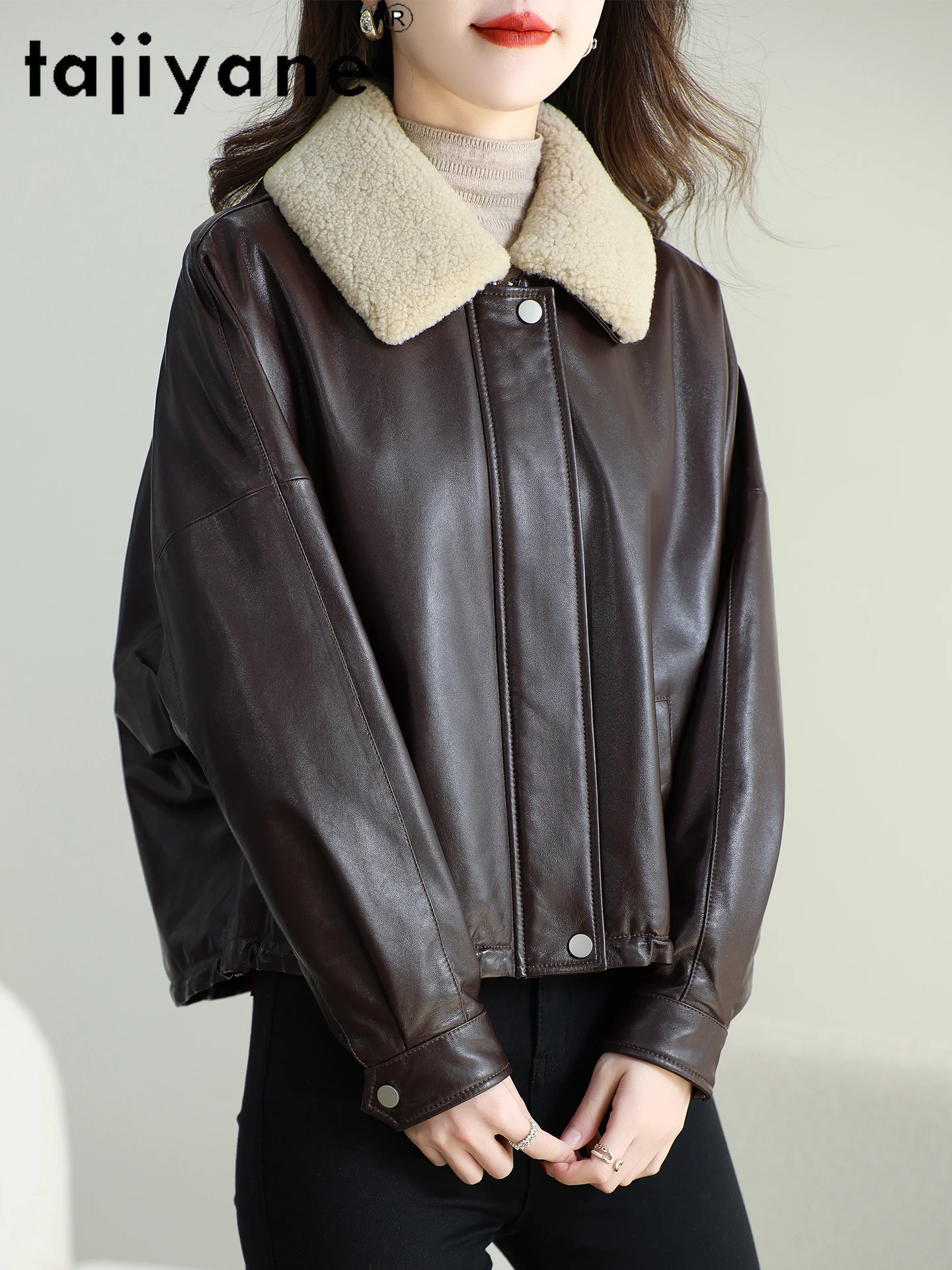 TAJIYANE Real Sheepskin Goose Down Coat Woman Wool Collar Genuine Leather Jacket Short Winter Coats 2025 Women Clothes дубленка