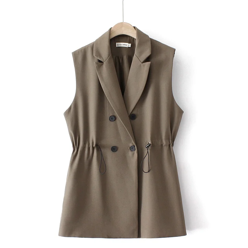 Women's Suit Vest Spring Autumn Medium Length Waist-Cinching Double Button Jacket Outerwear Large Size New Style Vest