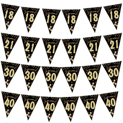18 21 30 40 Year Happy Birthday Paper Banners Birthday Party Decorations Adult Black Gold Anniversary Party Supplies Photo Props