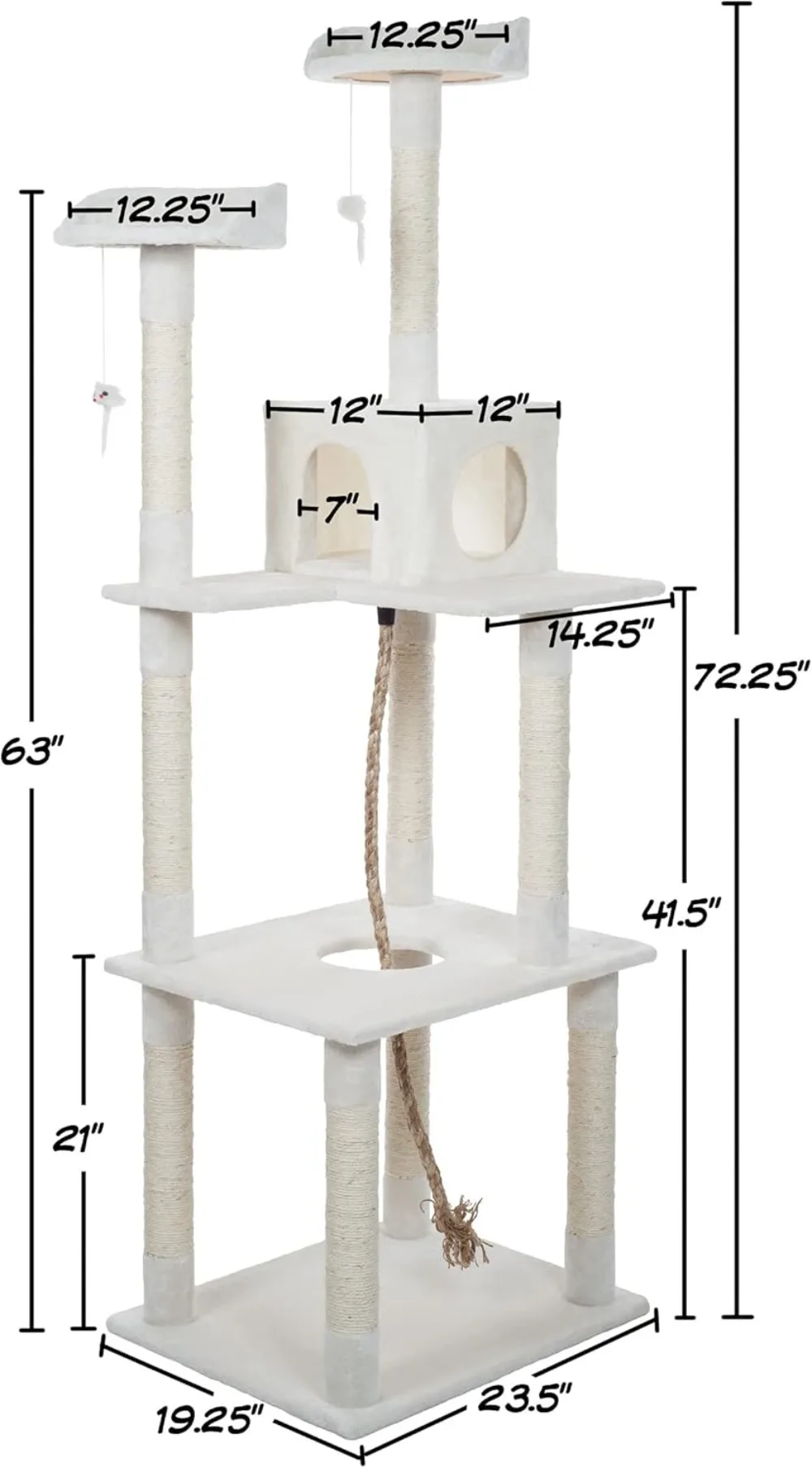 Cat Tree - 6-Foot Cat Tower for Indoor Cats with Napping Perches, Kitty Condo, 9 Cat Scratching Posts, 2 Hanging Toys (Ivory)