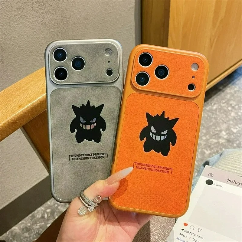 Anime Cartoon Ghost Gengar Laser Leder Textur Handyhülle für iPhone 17 Air 16 15 14 13 Pro Max stoßfeste Schutzhülle