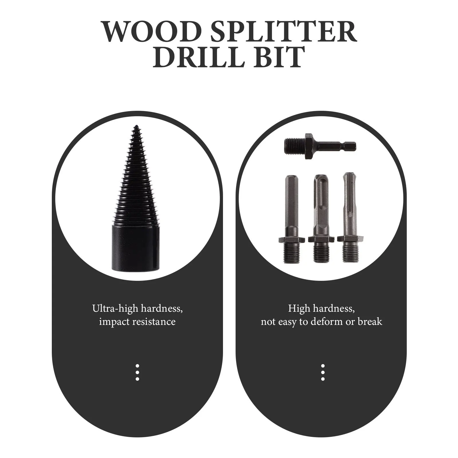 1Set Carbon Steel Firewood Drill Bit Wood Splitter Log Splitting Tool Wear-Resistant Ultra-High Hardness Impact Resistance Deep