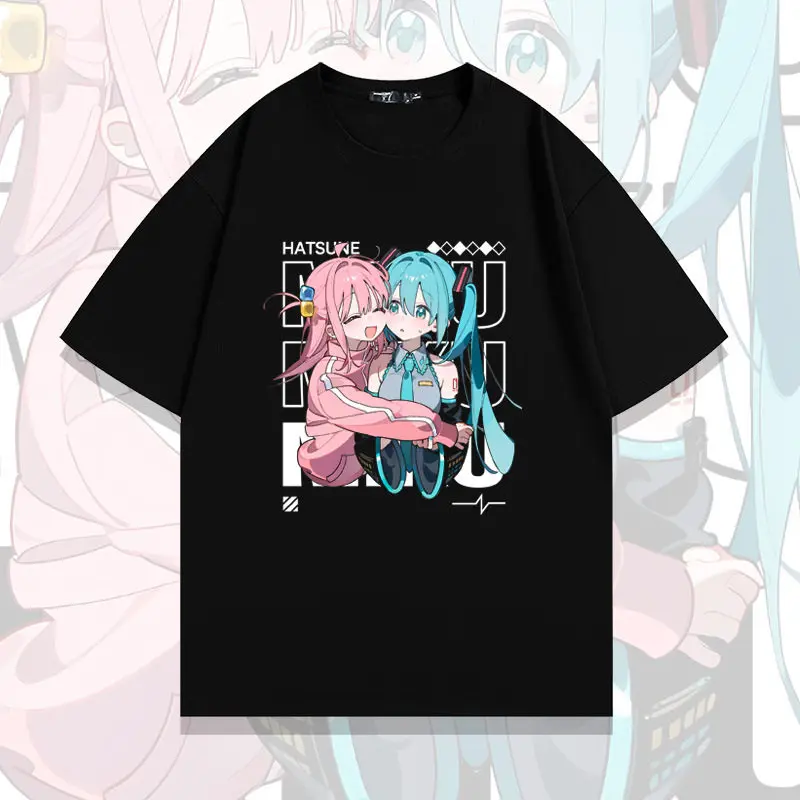 Camisetas de algodón puro con estampado de Hatsune Miku Lonely Rock Poky Jam para hombre y mujer, camisetas informales de moda de verano