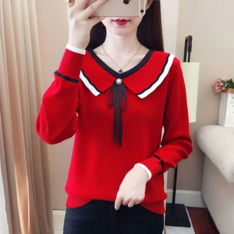 

Women's Autumn Winter Sweater Pullover 2023 New Fashion Doll Collar Long Sleeve Knitted Sweater Basic Shirt Female Tops Jumper