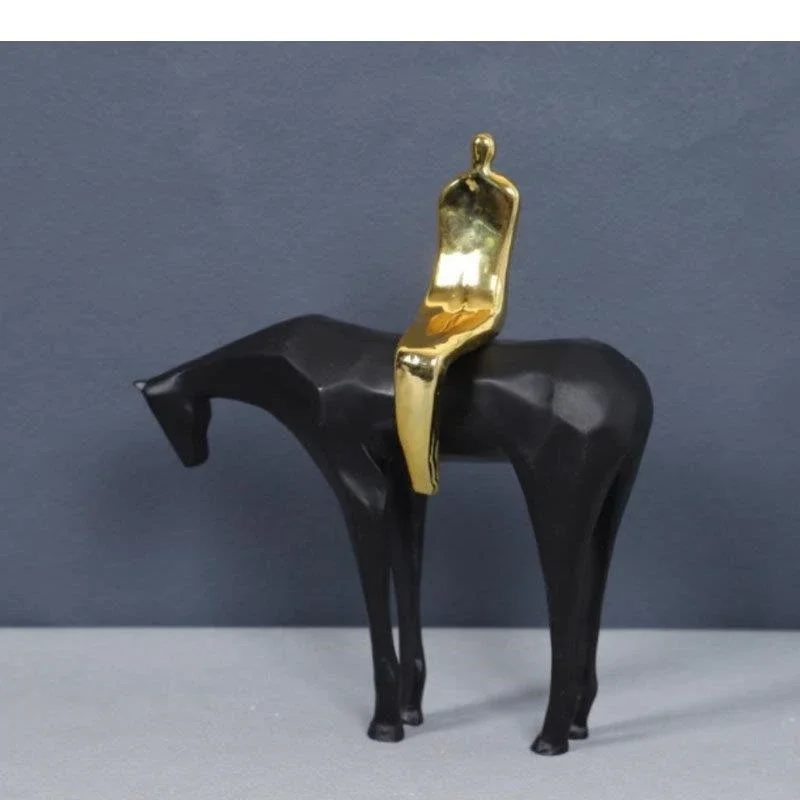 Escultura de Figura Ecuestre Golden Rider, Decoración de Escritorio, Artesanía Abstracta, Estatua, Decoración Moderna para el Hogar