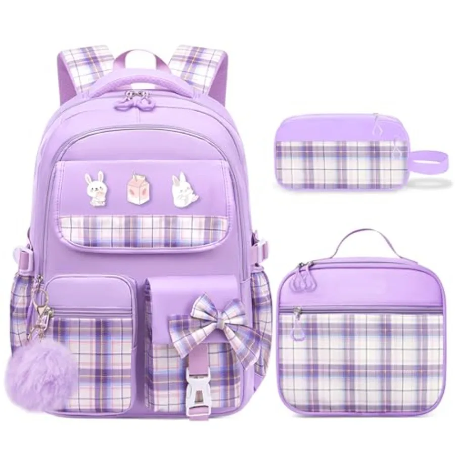 

School Backpacks for Girl - 5PCS Cute Girls Backpack with Lunch Box Set for Teens Elementary Middle School18" Large Capacity Bo