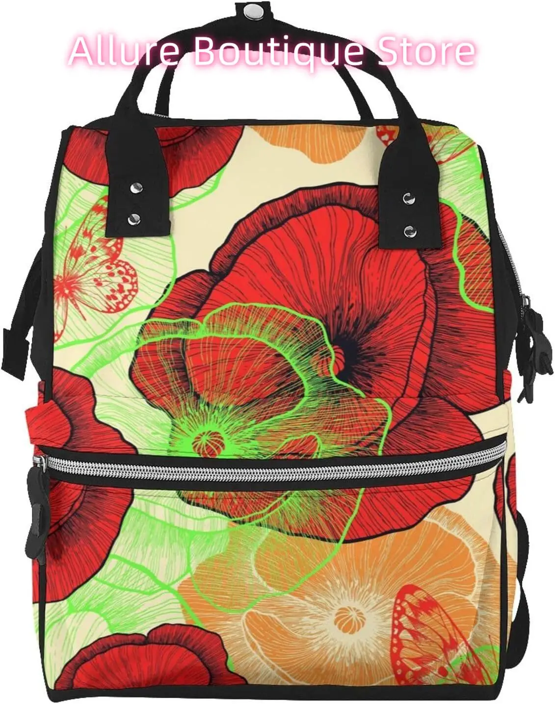 

Butterfly Poppy Diaper Bag Backpack for Women Large Capacity Nappy Bag Multifunction Waterproof Mummy Backpacks for Mom Dad Esse