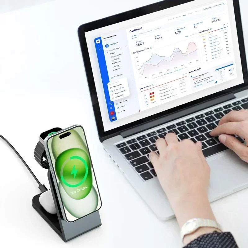 KPON – Station de charge magnétique sans fil 3 en 1, support de chargeur MagSafe pour iPhone 16/15 Pro Max Apple iWatch 9/8/7/6/5 Airpods 3 2